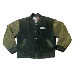 Vintage 1990s No Fear Black Suede Leather Mens Jacket Size M, Rare!